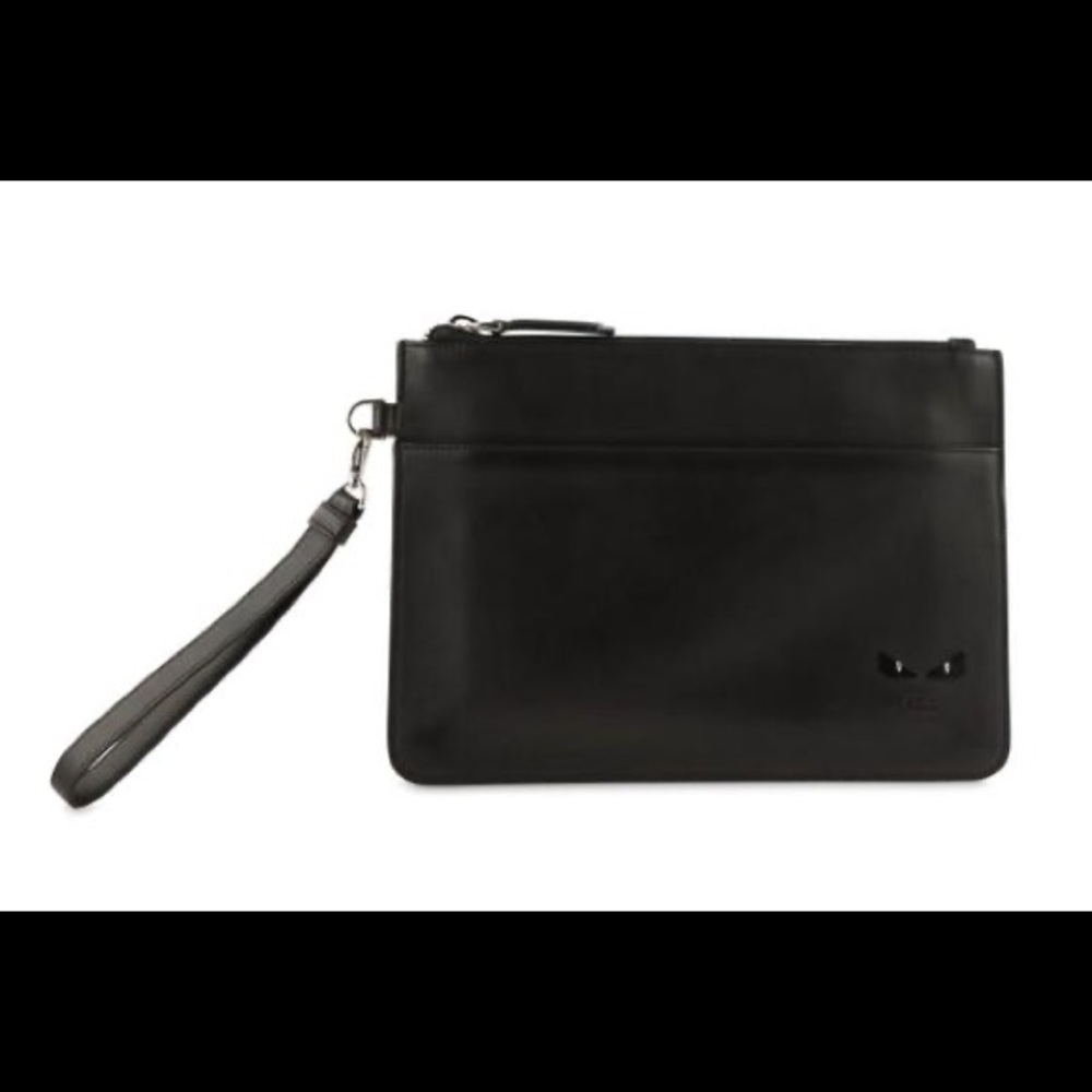 Fendi Monster Slim Pouch Small Leather Clutch